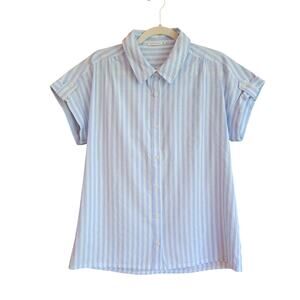 Staccato Blue White Striped Button Front Shirt Cotton Coastal Preppy Boho Large